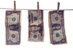 U.S. currency on a clothesline